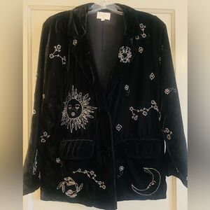 Anthropologie black velvet zodiac beaded blazer